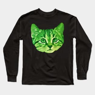 Kitty Face Green Long Sleeve T-Shirt